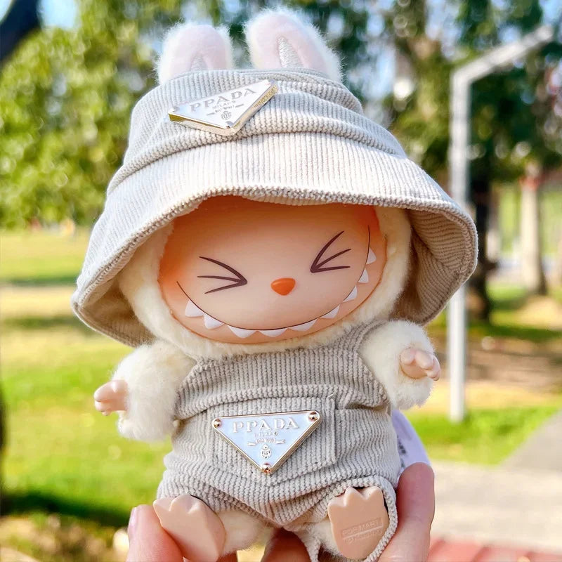 New corduroy For Labubu Doll Clothing Set Hat 15-17cm Clothes Shoes Doll DIY Accessories Training Sitting Party Games Toys Gifts